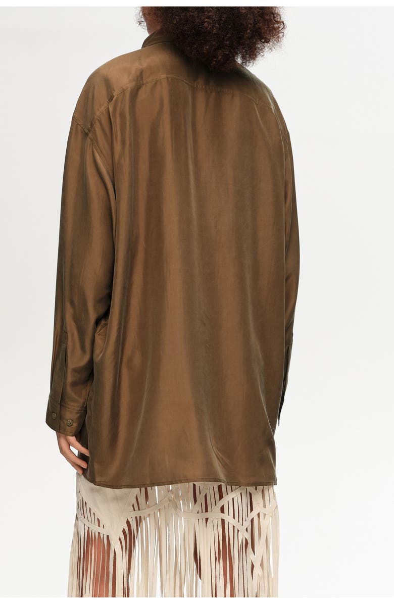 Bimba y Lola Oversize Silk Shirt, Alternate, color, Olive