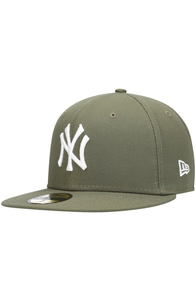New Era Men's New Era Olive New York Yankees White Logo 59FIFTY Fitted Hat, Main, color,