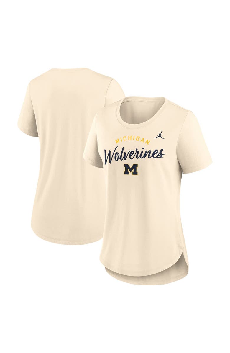 Jordan Brand Women's Jordan Brand  Cream Michigan Wolverines Script Logo Tri-Blend T-Shirt, Alternate, color, Cream