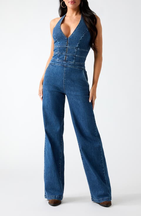 Val Halter Denim Jumpsuit