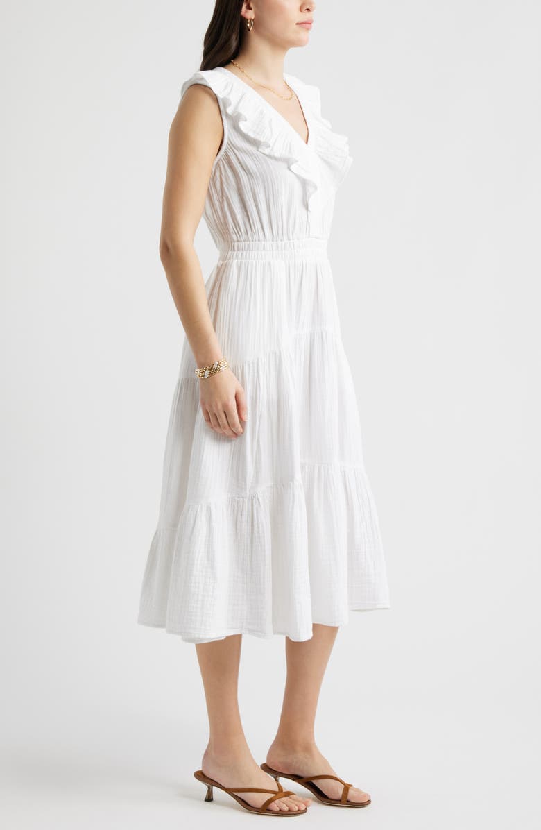 Caslon<sup>®</sup> Ruffle Sleeveless Tiered Cotton Midi Dress, Alternate, color, White