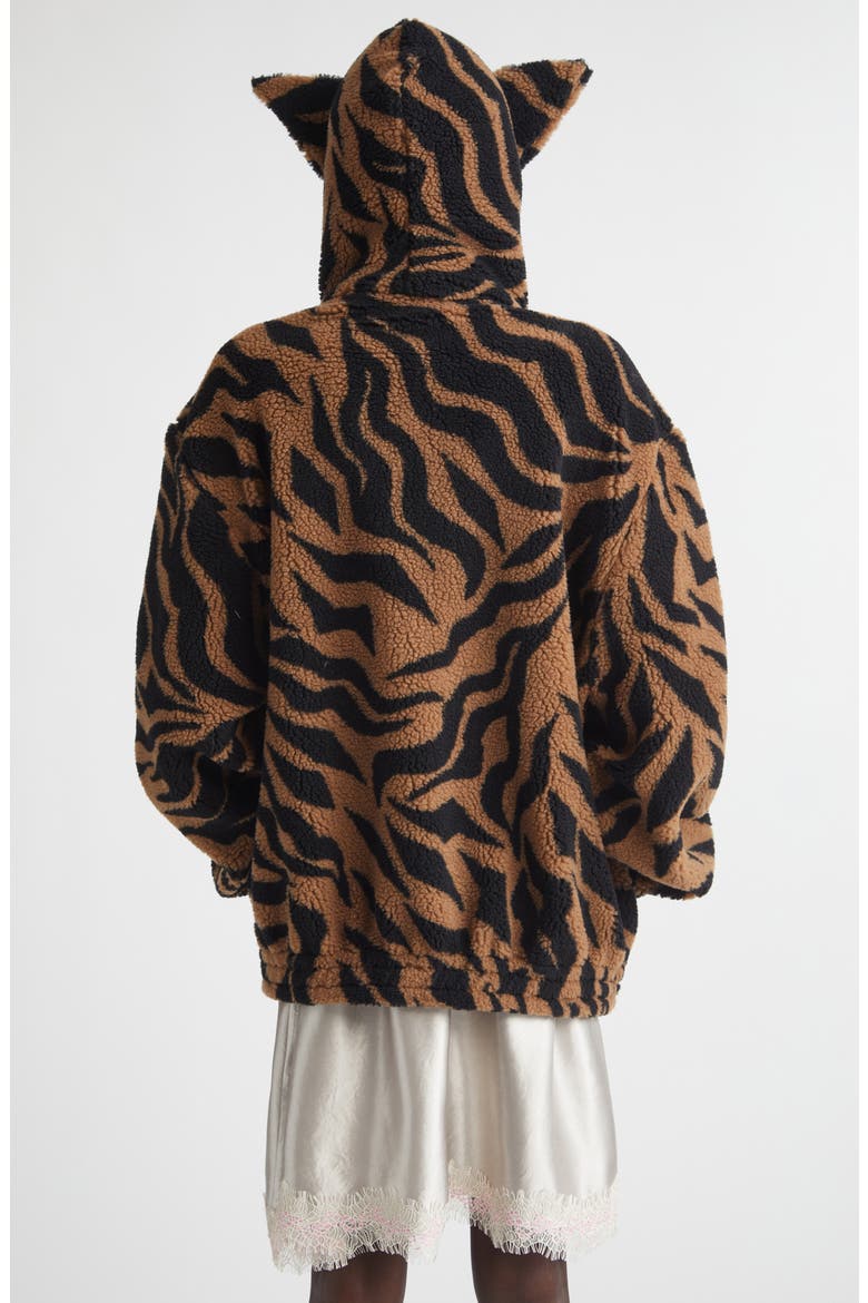 Tiger Stripe Oversize High Pile Fleece Full Zip Hoodie, Alternate, color, BROWN AND BLACK