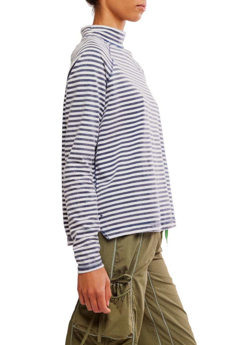 Free People FP Movement Stripe Raglan Sleeve Cotton Top, Alternate, color, Sailor Stripe Navy