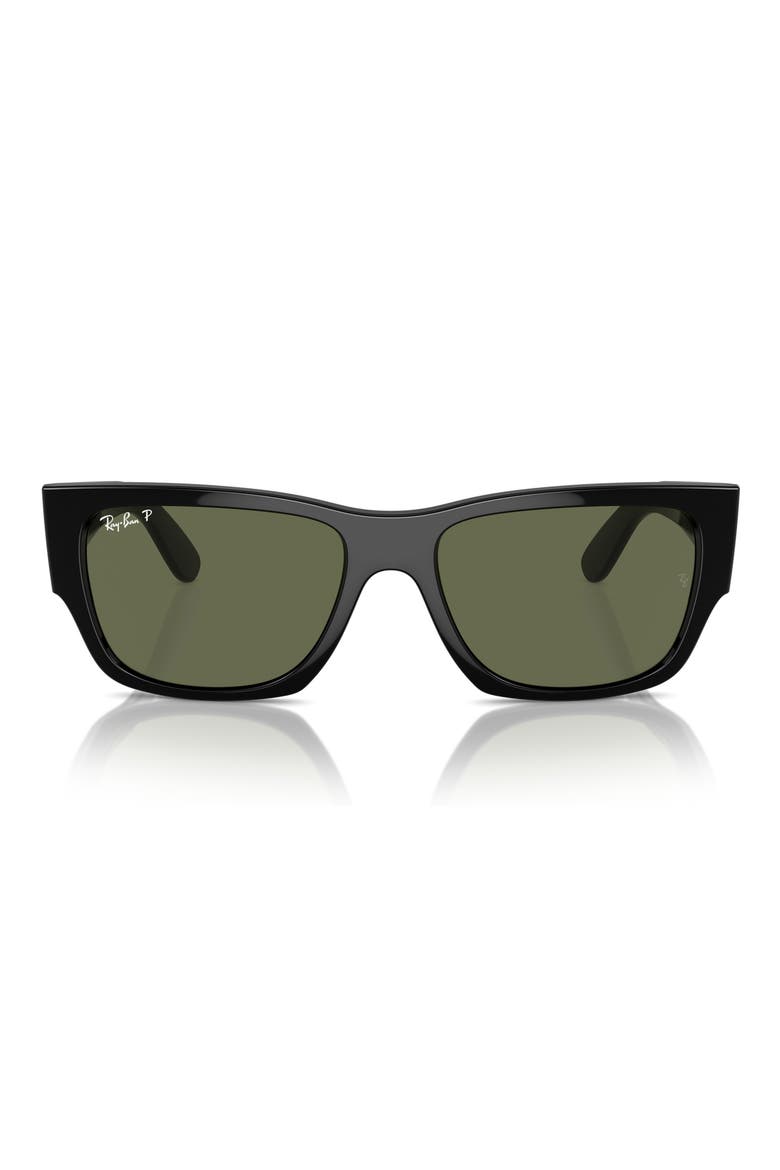 Carlos 56mm Polarized Rectangular Sunglasses, Main, color, BLACK