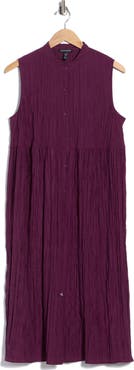 Eileen Fisher Sleeveless Crinkled Silk Shirtdress