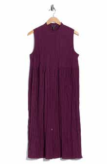 Eileen Fisher Sleeveless Crinkled Silk Shirtdress