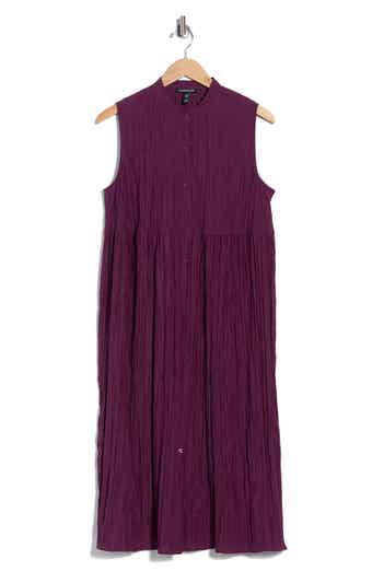 Eileen Fisher Sleeveless Crinkled Silk Shirtdress