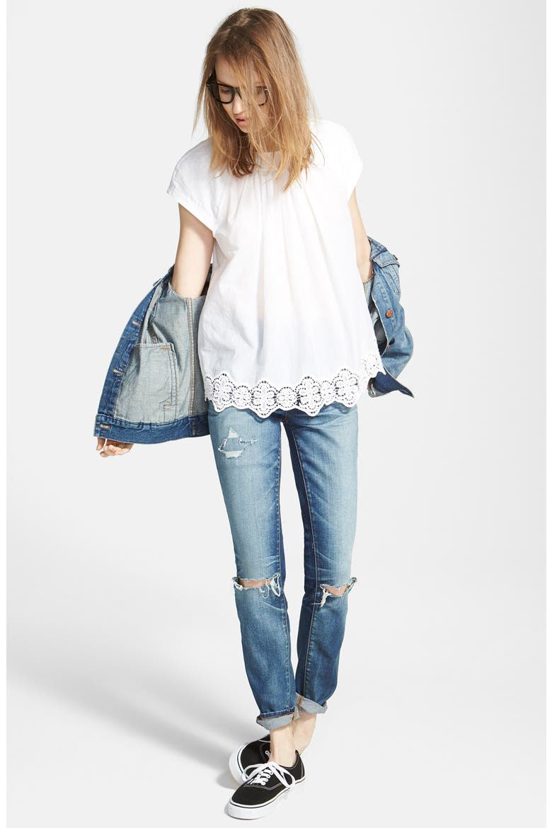 Eyelet Hem Peasant Top, Alternate, color, EYELET WHITE
