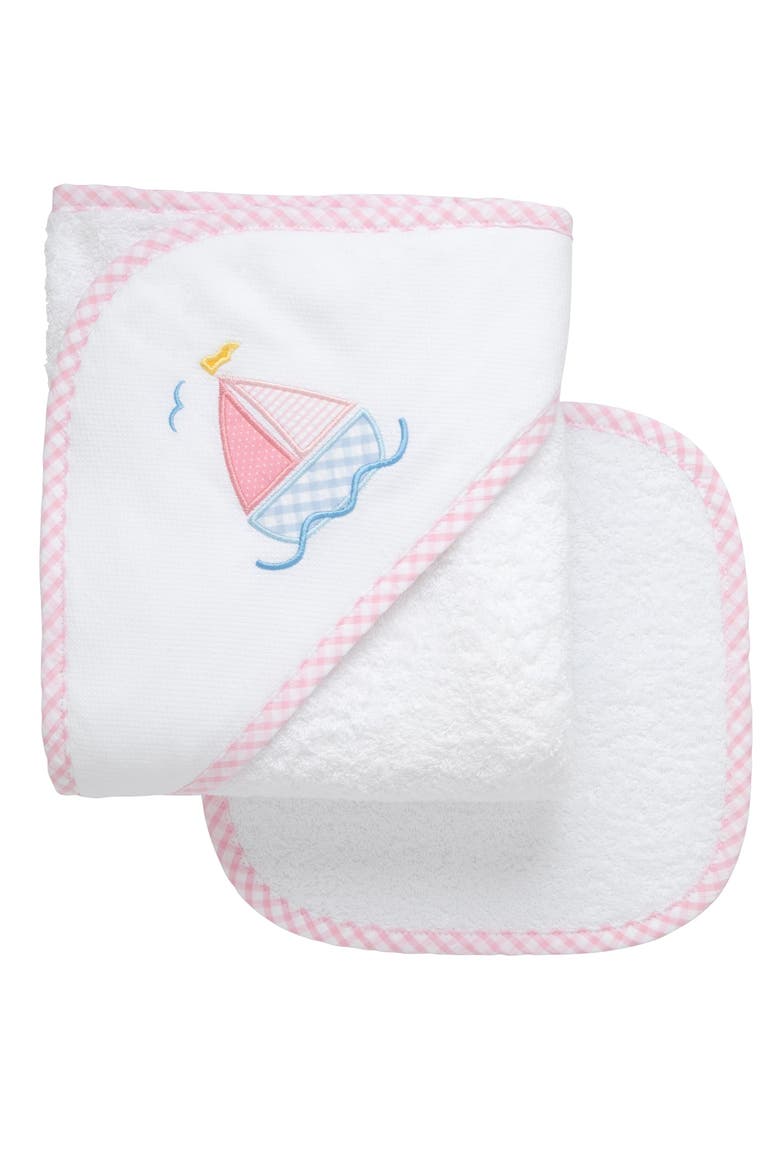 Pretty in Pink Applique Hooded Towel & Washcloth Set, Main, color, Pink Sailboat