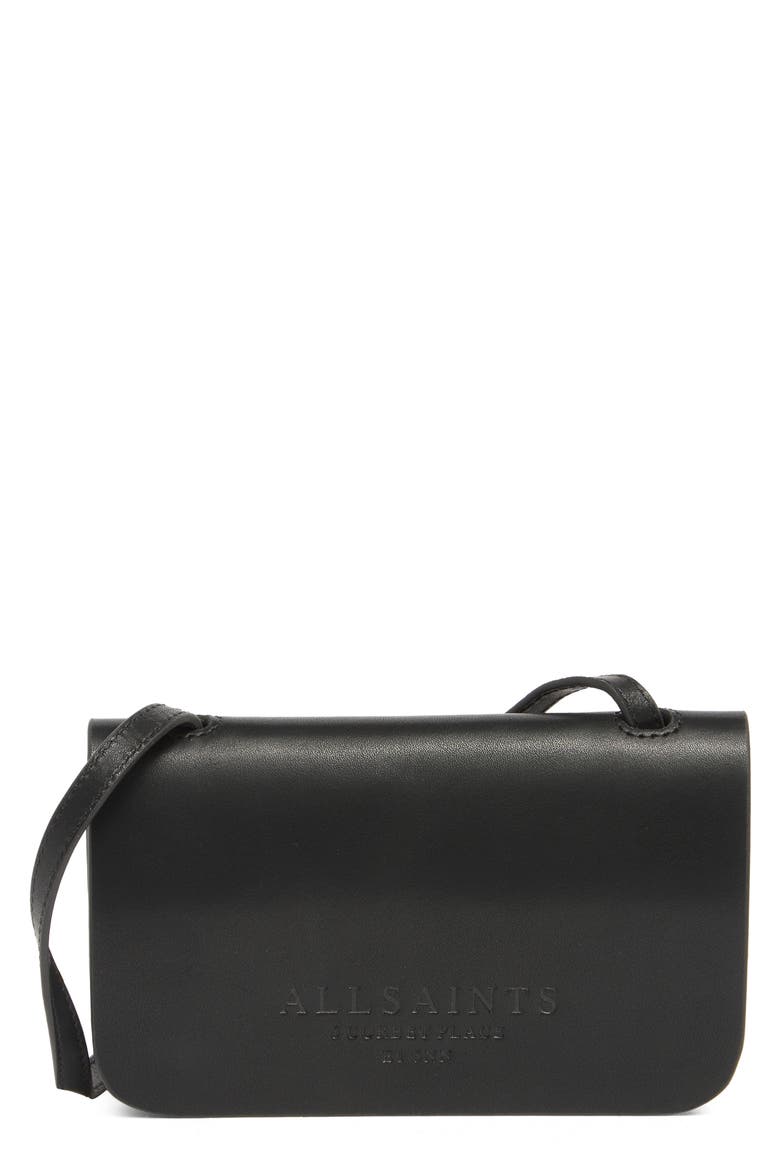 Ludivene Crossbody Leather Wallet, Main, color, BLACK
