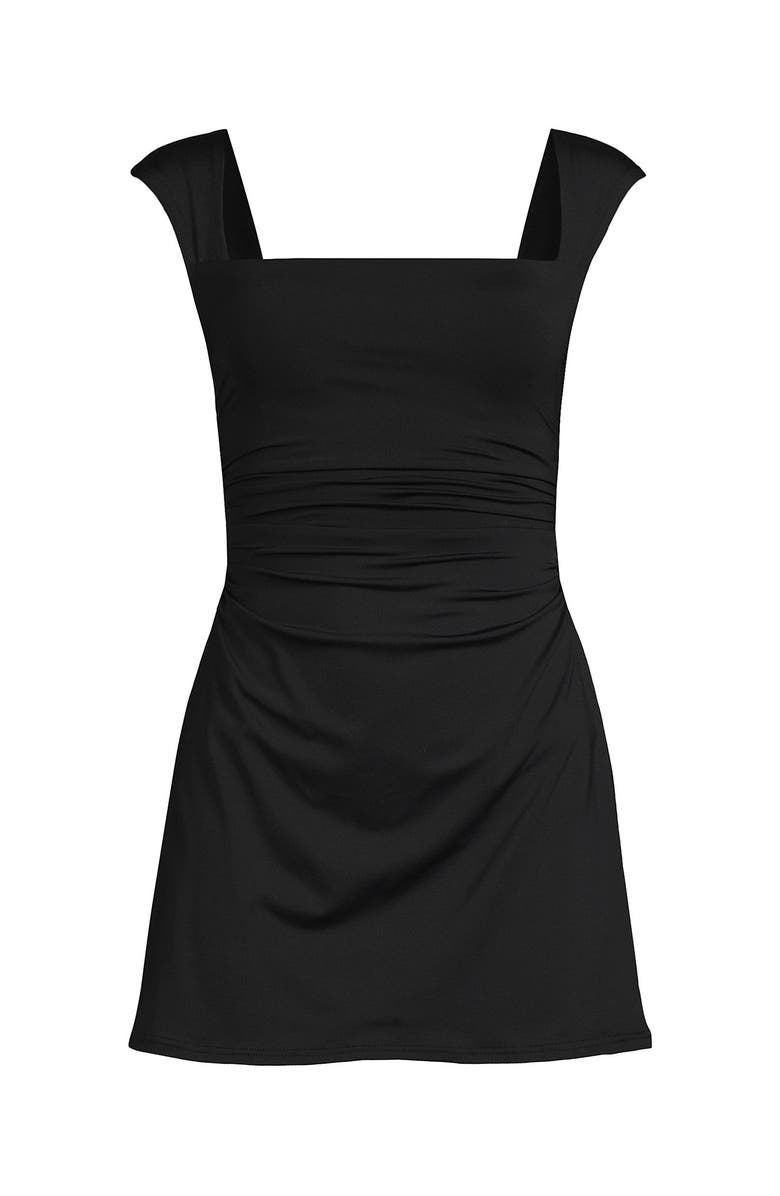 Lands' End Chlorine Resistant Square Neck Ruched Swim Dress One Piece Swimsuit, Alternate, color, Black