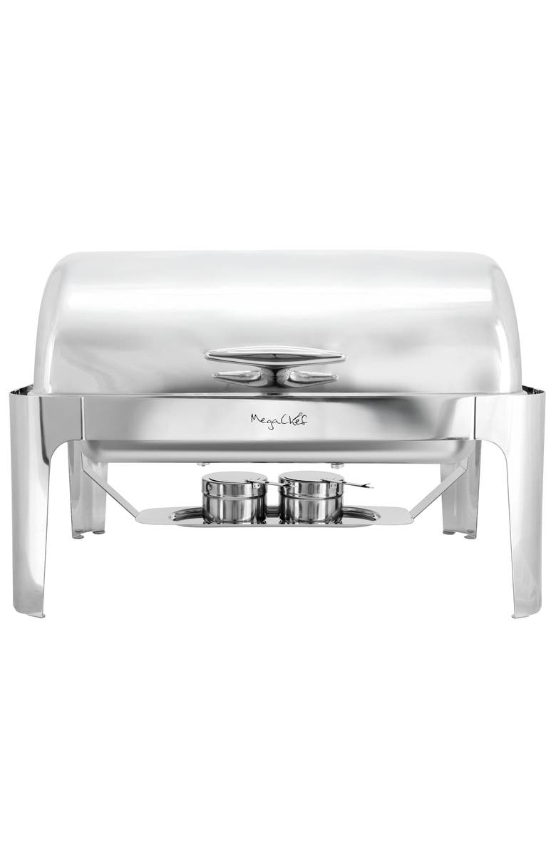 Megachef 9.5 Quart Oblong Roll Top Stainless Steel Professional Chafing Dish/Food Warmer/Buffet Server Serving Trays, Alternate, color, Silver