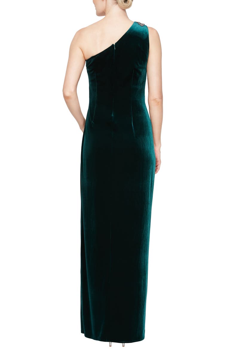 Alex Evenings Pleated One-Shoulder Velvet Sheath Gown, Alternate, color, 