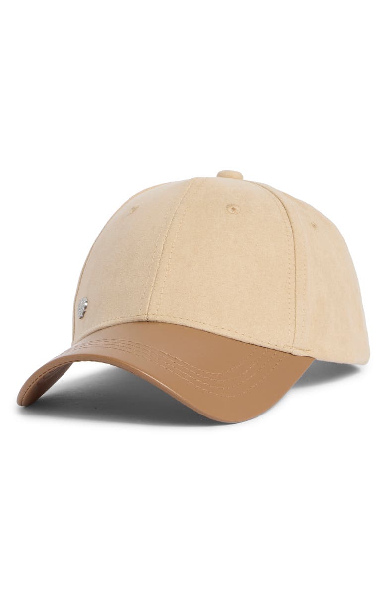 Vince Camuto Faux Leather & Faux Suede Baseball Cap, Main, color, Light Natural