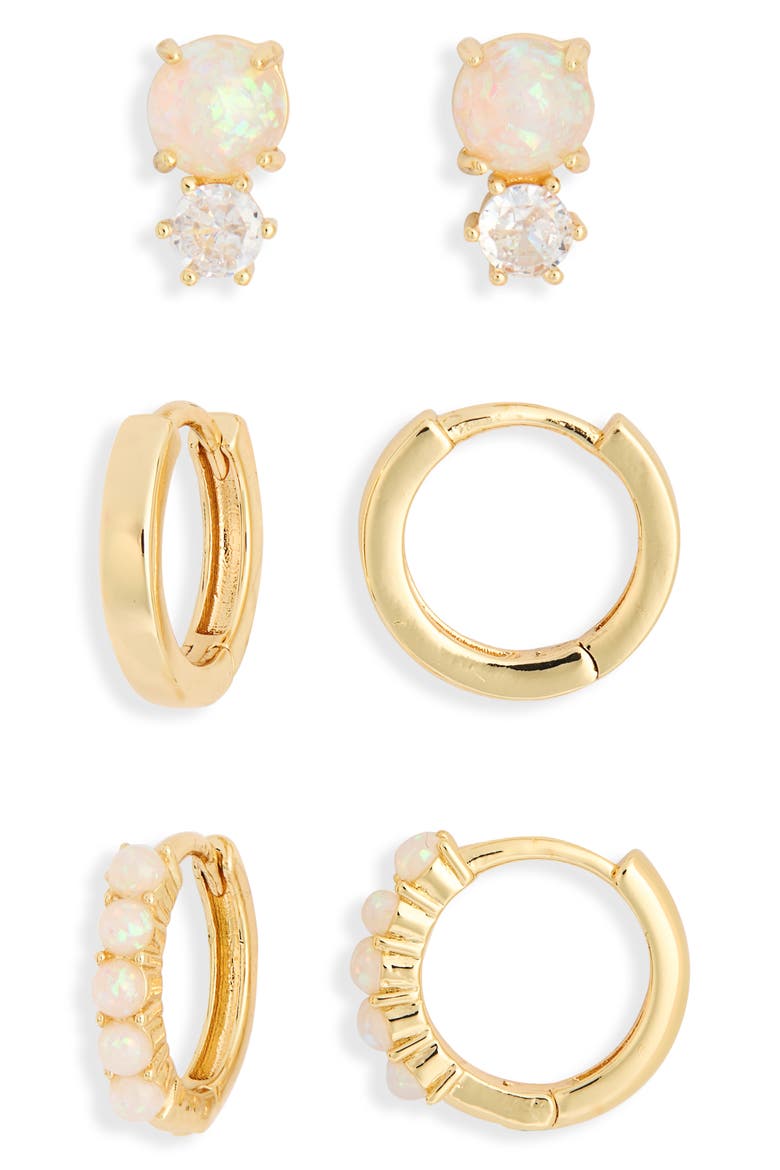 3-Pack Faux Opal & CZ Earrings, Alternate, color, WHITE OPAL- CLEAR- GOLD