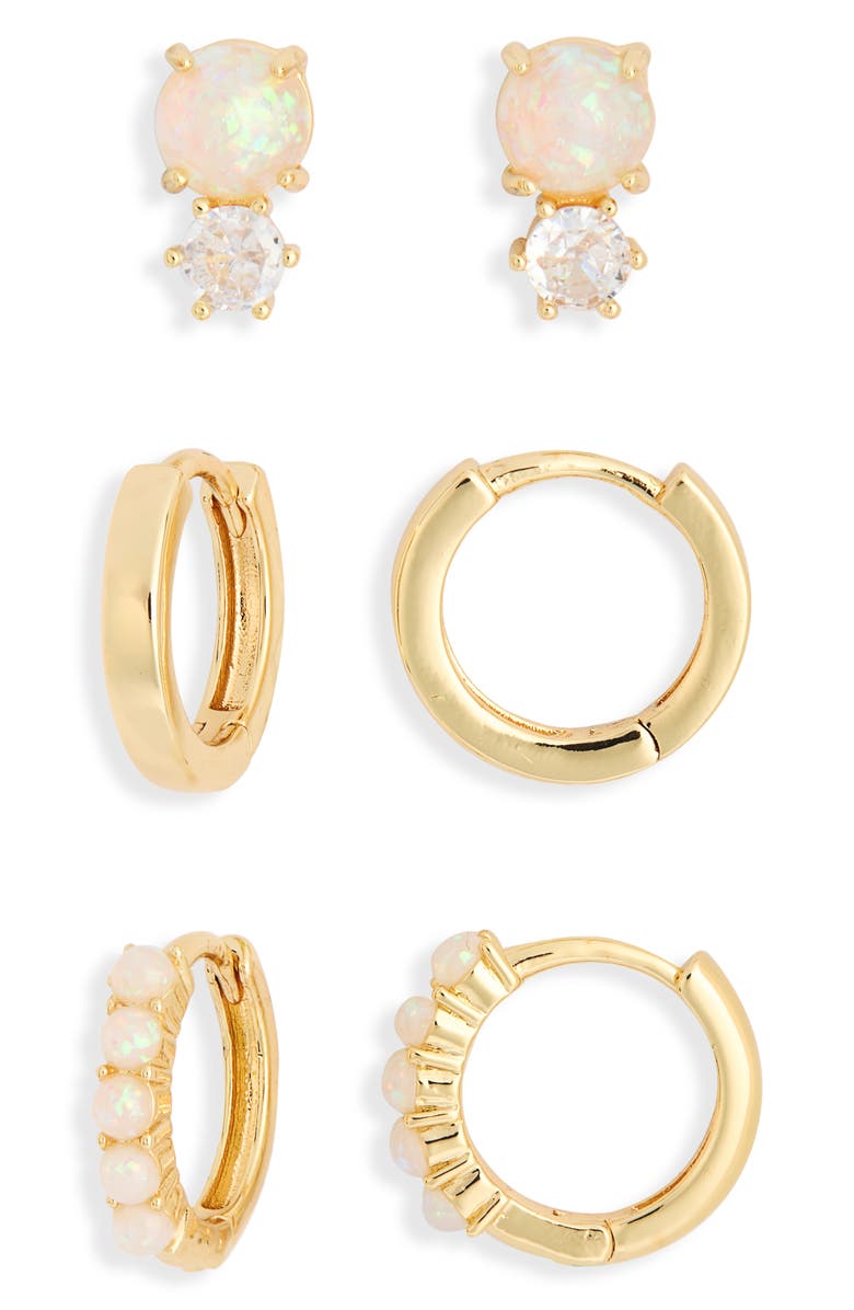 Leith 3-Pack Faux Opal & CZ Earrings, Alternate, color, White Opal- Clear- Gold