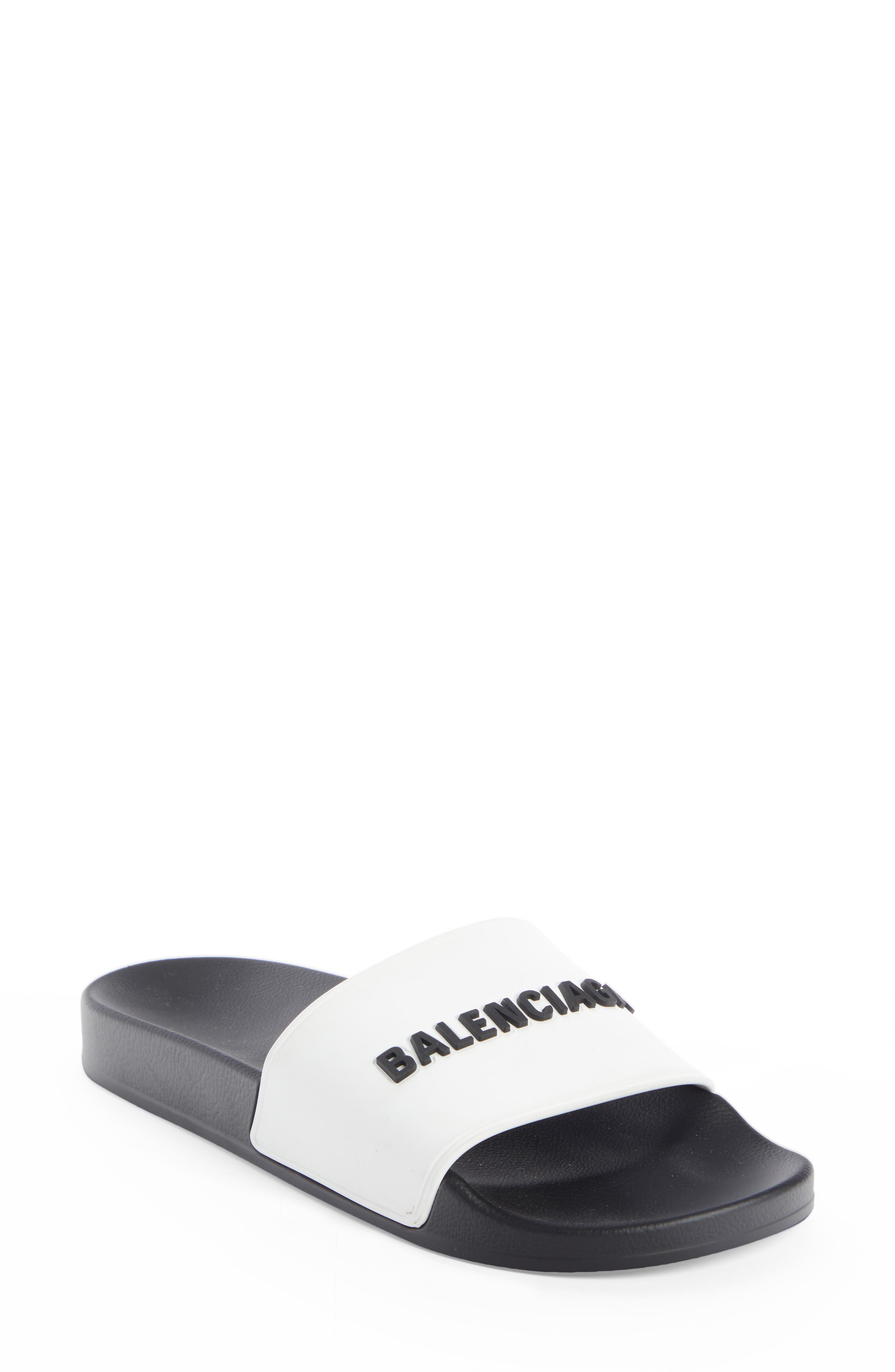 Logo Pool Slide Sandal, Main, color, WHITE/ BLACK/ BLACK