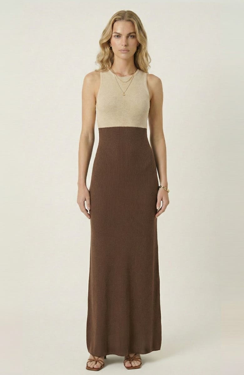 Modenaire Sleeveless Knit Two Tone Maxi Dress, Main, color, Oatmeal / Chocolate
