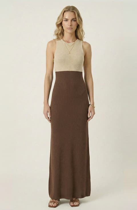 Sleeveless Knit Two Tone Maxi Dress