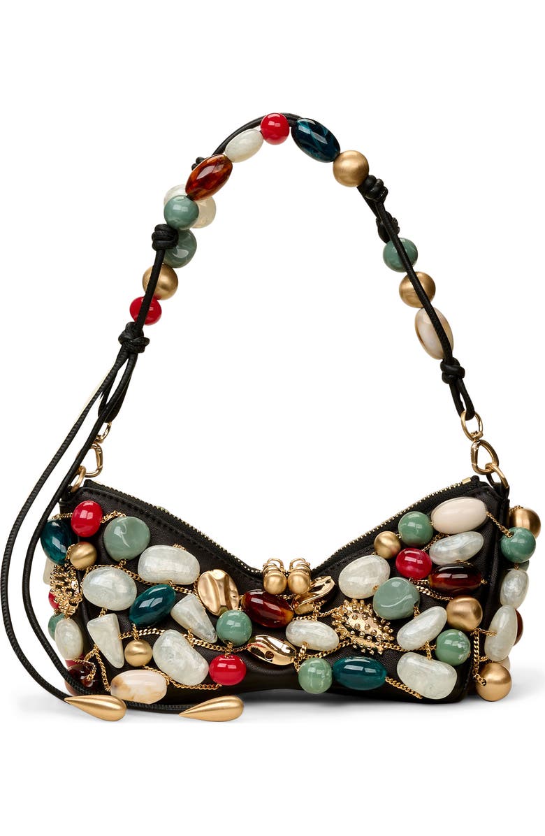 Cult Gaia Mercier Beaded Leather Clutch with Removable Shoulder Strap, Main, color,