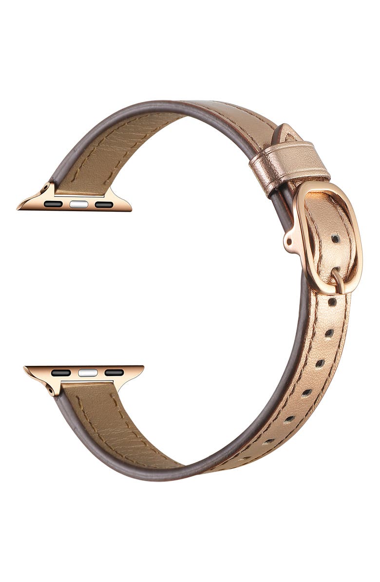 The Posh Tech Carmen Skinny Metallic Leather Apple Watch<sup>®</sup> Watchband, Alternate, color, Rose Gold