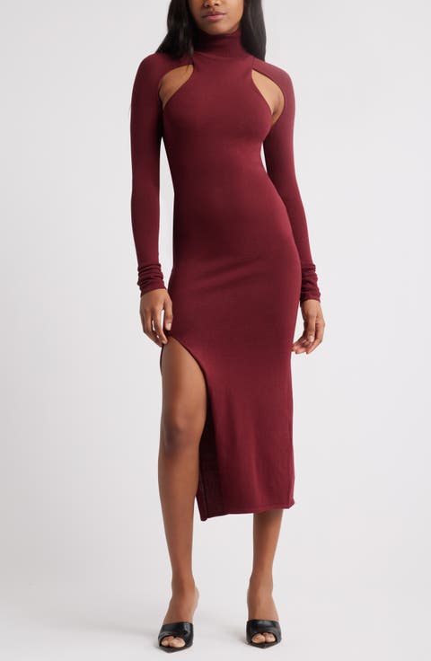 Cutout Long Sleeve Sweater Dress