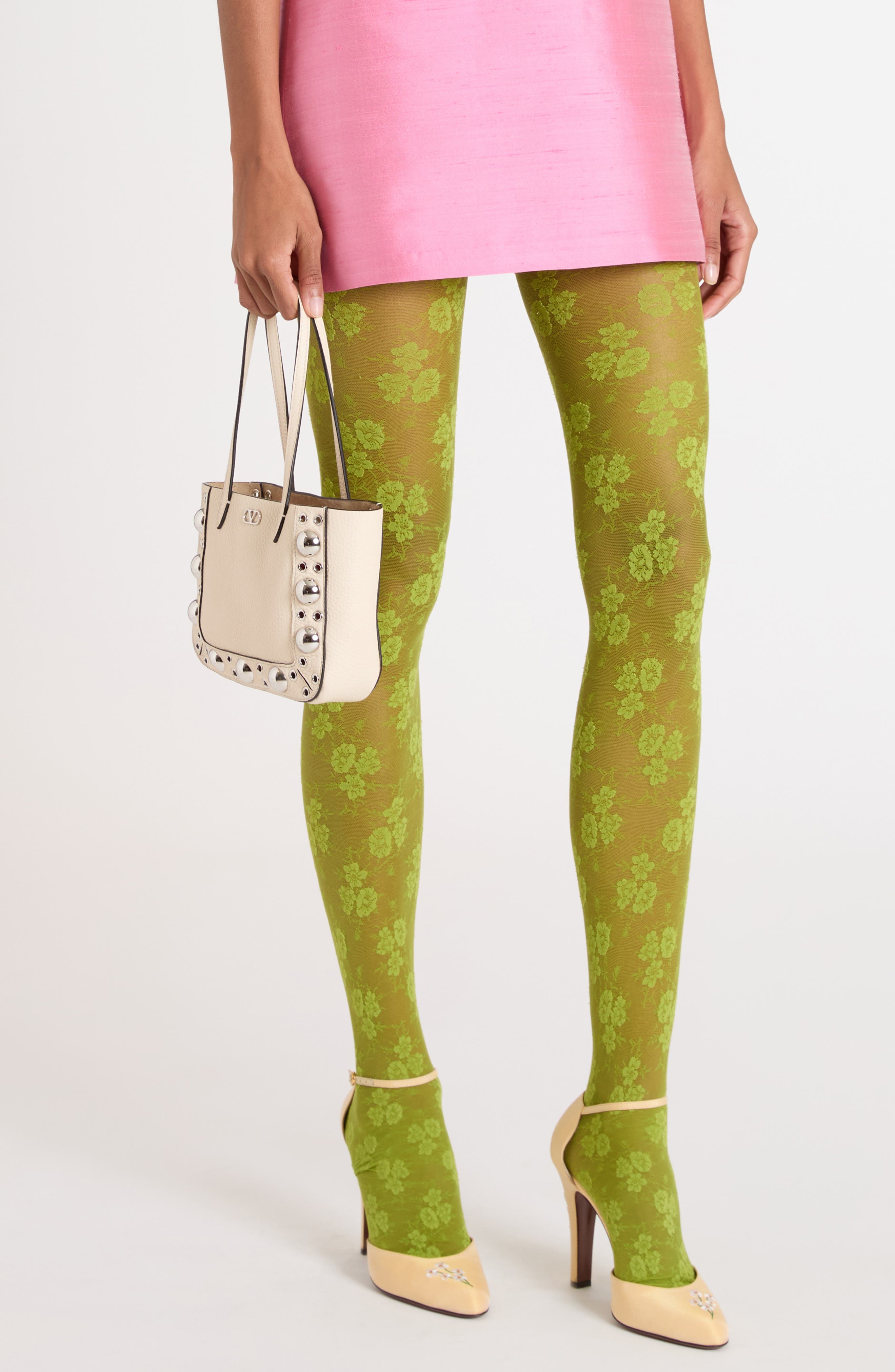 Valentino Garavani Mini Nellcôte Grommet Leather Tote, Alternate, color, Light Ivory