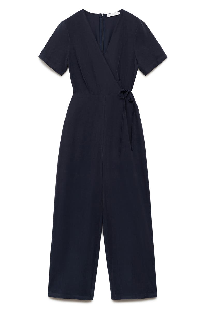 MANGO Faux Wrap Straight Leg Jumpsuit, Alternate, color, Dark Navy