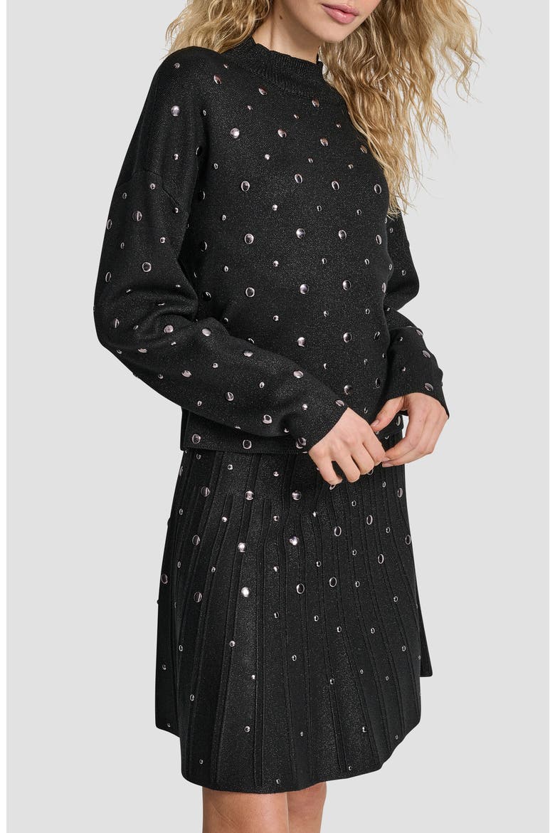 Studded Metallic Mock Neck Sweater, Alternate, color, BLACK