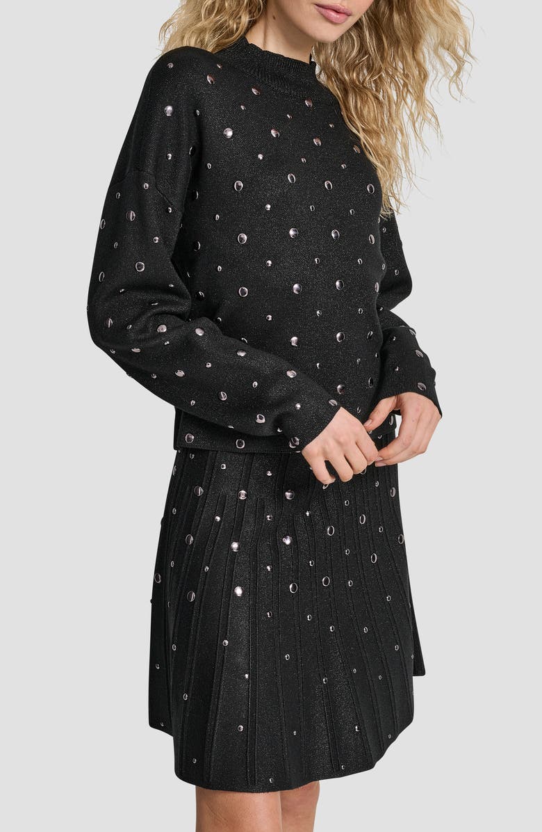 DKNY Studded Metallic Mock Neck Sweater, Alternate, color, Black