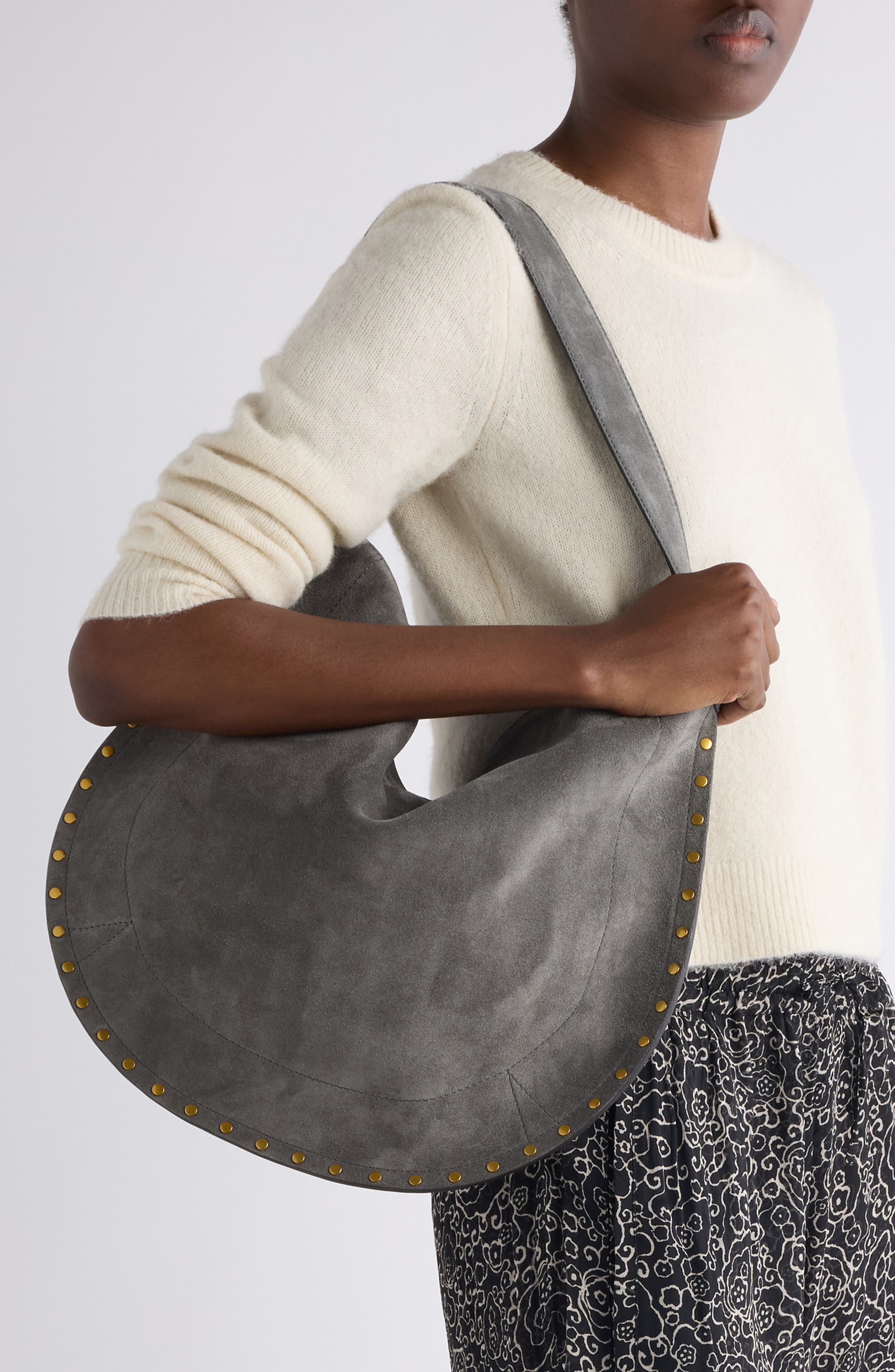 Isabel Marant Oskan Suede Hobo Bag, Alternate, color, Stone