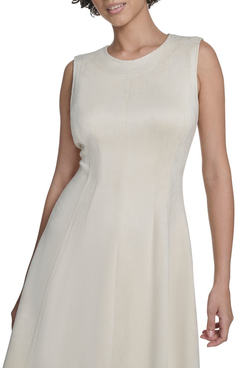 Calvin Klein Faux Suede Midi A-Line Dress, Alternate, color, Cream