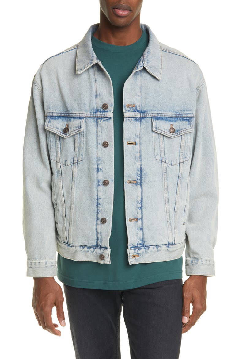 Logo Denim Trucker Jacket, Main, color, 80'S DIRT BLEACH BLUE