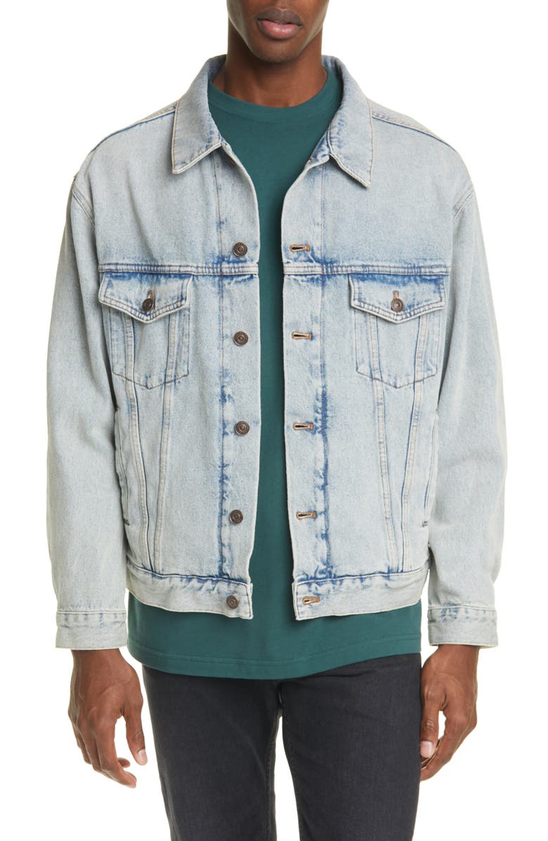 Balenciaga Logo Denim Trucker Jacket, Main, color, 