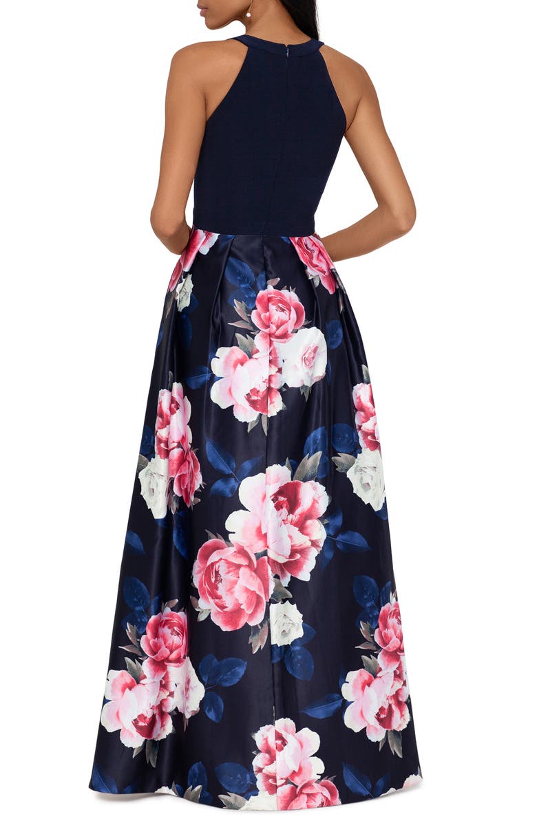 Xscape Evenings Xscape Floral V-Neck Satin Gown, Alternate, color,