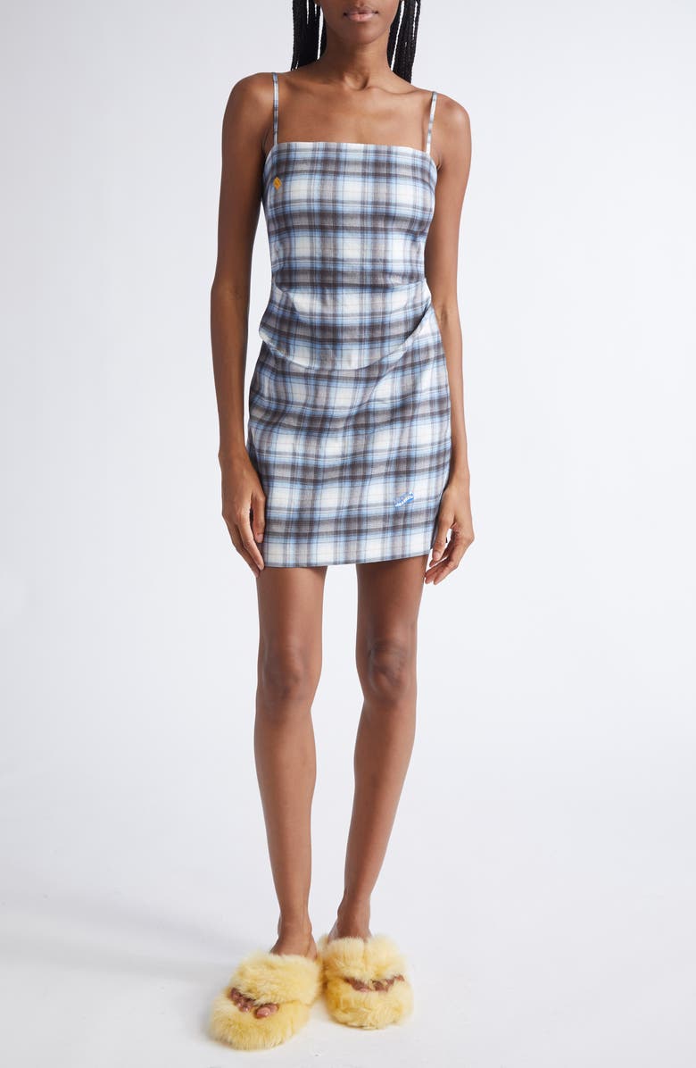 Acne Studios Dua Optic Check Minidress, Main, color, Blue/ Black
