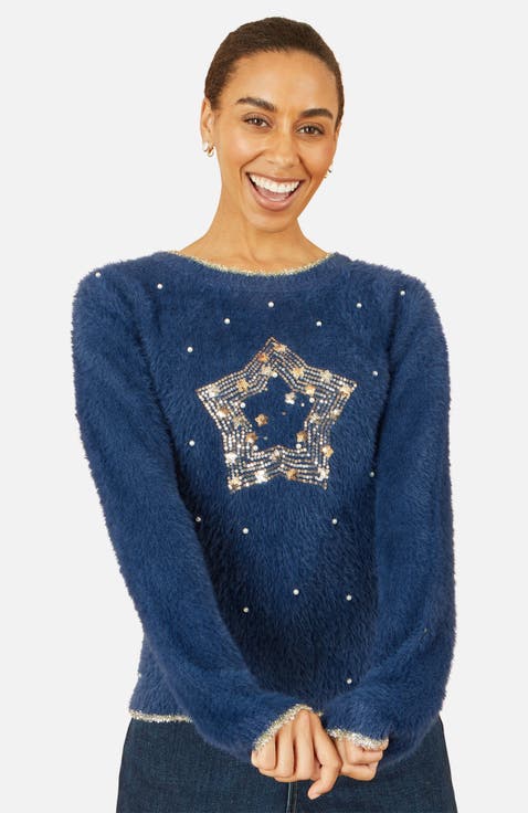 Fluffy Star Holiday Sweater