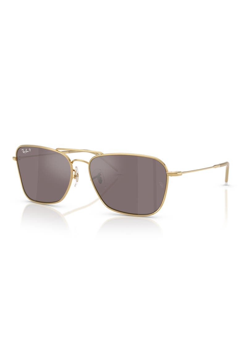 Caravan Reverse 58mm Polarized Square Aviator Sunglasses, Alternate, color, PINK GOLD