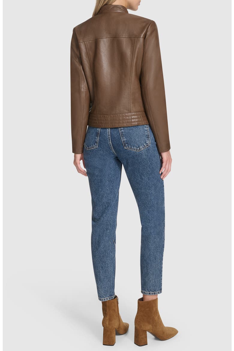 Frankie Leather Moto Jacket, Alternate, color, OAK