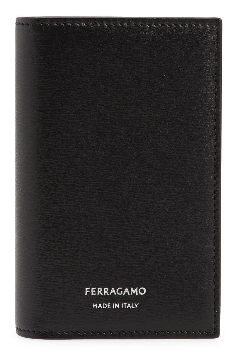 Vertical Bifold Leather Card Holder, Main, color, NERO