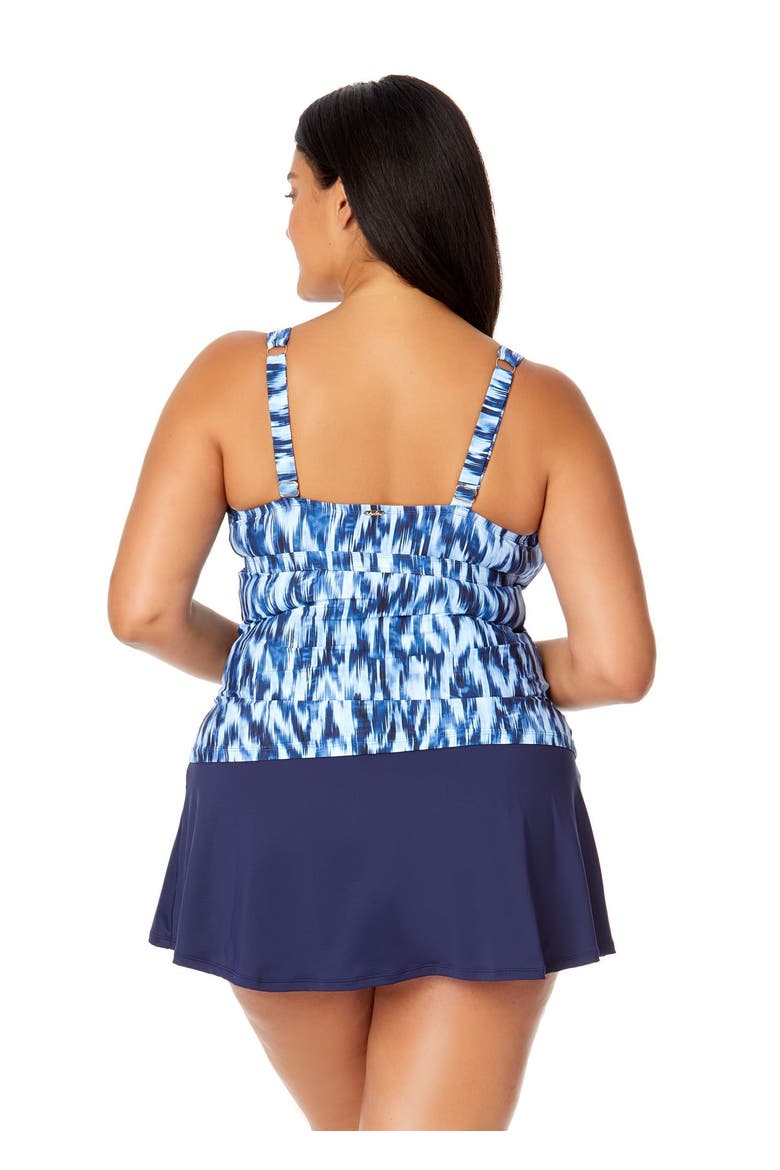 Women's Plus Tie Dye Ikat Ring Plunge Tankini Swim Top, Alternate, color, Tie Dye Ikat