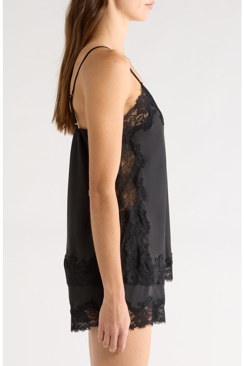 Lace Trim Satin Short Pajamas, Alternate, color, BLACK