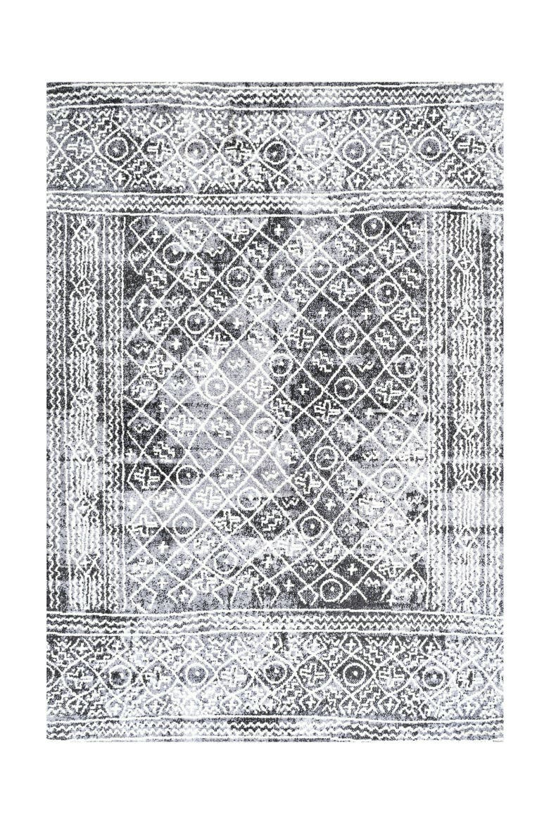 Iften Moroccan Geometric Distressed Area Rug, Main, color, Ivory/Black