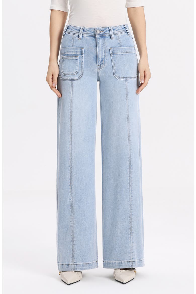 Patch Pocket Mid Rise Wide Leg Jeans, Main, color, LIGHT BLUE
