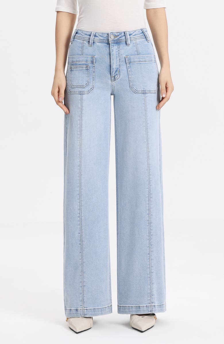 Bayeas Patch Pocket Mid Rise Wide Leg Jeans, Main, color, Light Blue