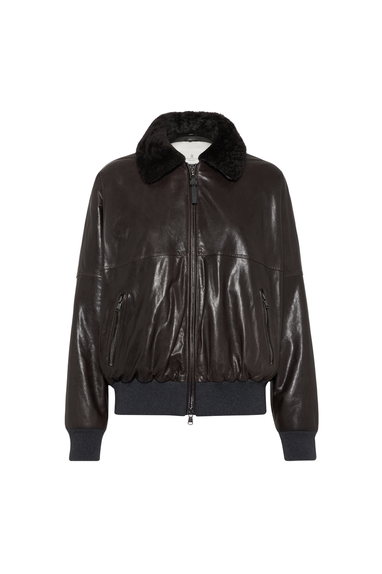 Nappa leather bomber jacket, Main, color, Cocoa