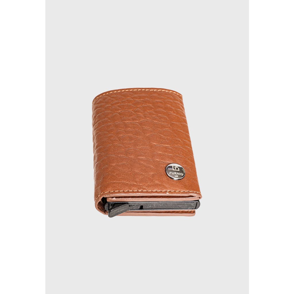 Furniq Uk Genuine Leather Elephant Pattern Trifold Card Holder In Brown