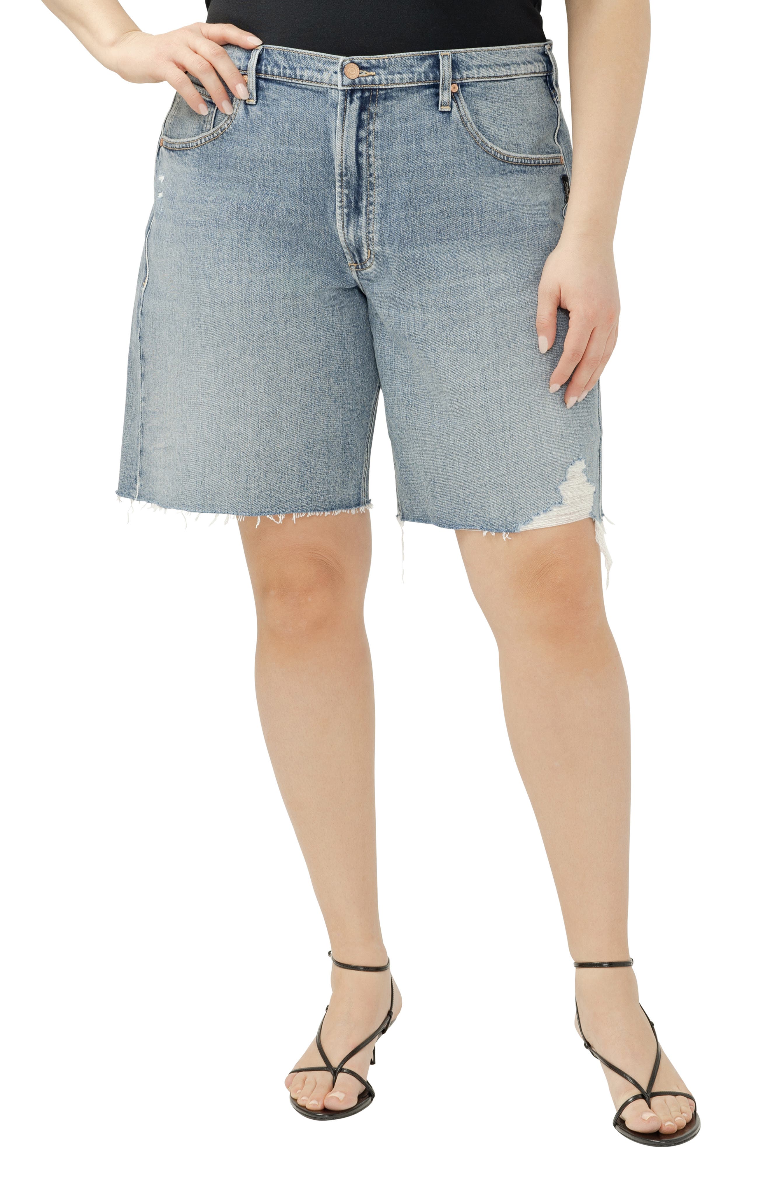 Relaxed Raw Hew Denim Bermuda Shorts