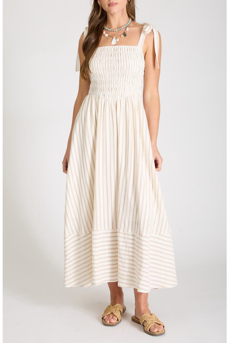 Stripe Cotton Maxi Sundress, Main, color, LIGHT TAUPE