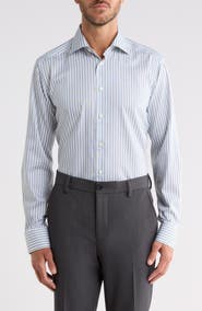 Eton Slim Fit Striped Twill Dress Shirt